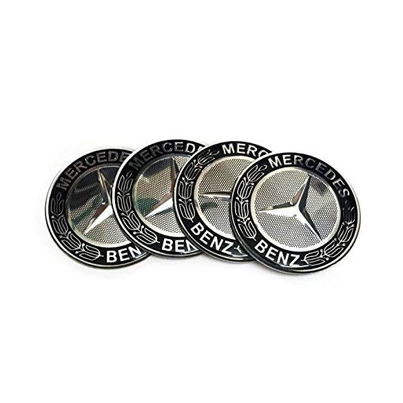 3D autó Mercedes ezüst-fekete felniközép kupak matrica (4 db) 56 mm, alumínium