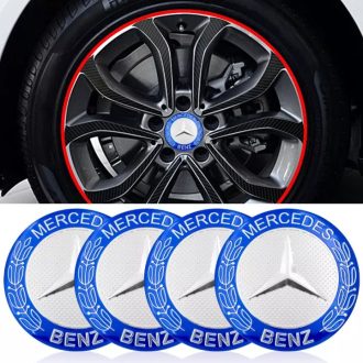   3D autó Mercedes ezüst-kék felniközép kupak matrica (4 db) 56 mm, alumínium