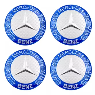   3D autó Mercedes ezüst-kék felniközép kupak matrica (4 db) 56 mm, alumínium