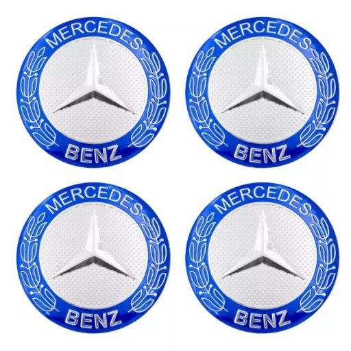 3D autó Mercedes ezüst-kék felniközép kupak matrica (4 db) 56 mm, alumínium
