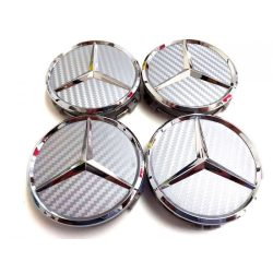   3D autó Mercedes felniközép 75 mm, kupak (4 db) ABS, alumínium carbon mintás, 4 db-os szett