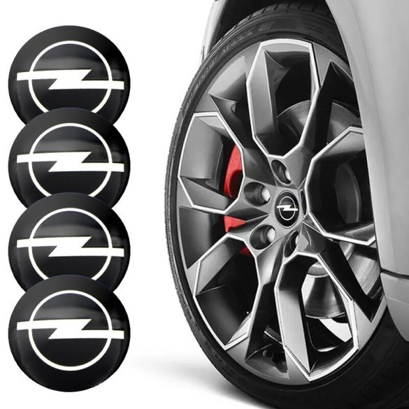 3D autó Opel fekete felniközép kupak matrica (4 db) 56 mm alumínium