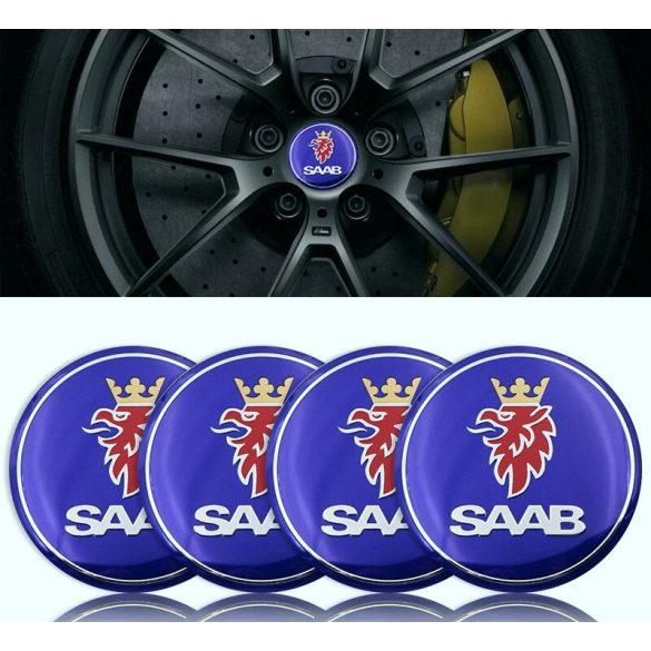 3D autó Saab királykék felniközép kupak matrica (4 db) 65 mm alumínium