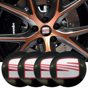 3D autó Seat 56 mm fekete felniközép kupak matrica (4 db) alumínium