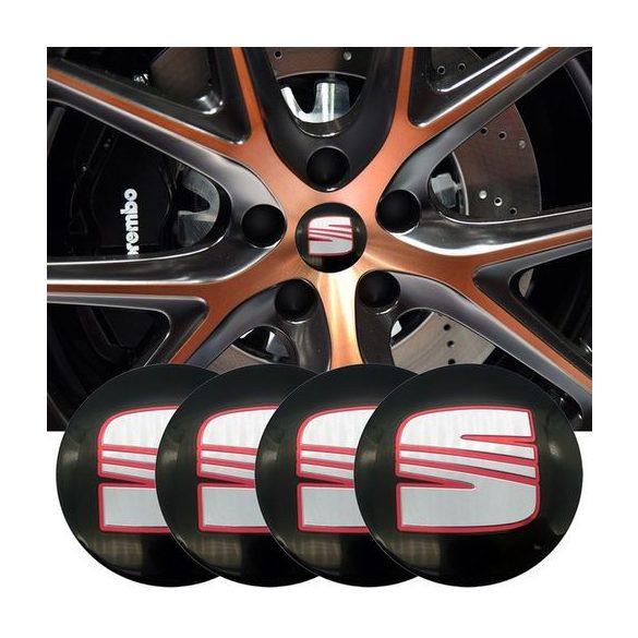 3D autó Seat 56 mm fekete felniközép kupak matrica (4 db) alumínium