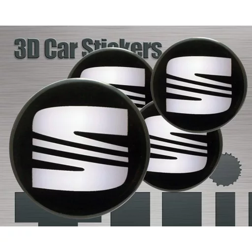 3D autó Seat fekete-ezüst felniközép kupak matrica (4 db) 56 mm alumínium
