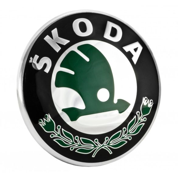3D autó Skoda fekete-zöld felniközép kupak matrica (4 db) 56 mm alumínium