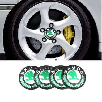   3D autó Skoda fekete-zöld felniközép kupak matrica (4 db) 60 mm alumínium