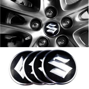 3D autó Suzuki fekete ezüst szegéllyel felniközép kupak matrica (4 db) 56 mm, alumínium