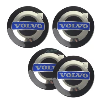   3D autó Volvo fekete-ezüst-királykék felniközép kupak matrica (4 db) 56 mm alumínium