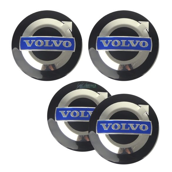 3D autó Volvo fekete-ezüst-királykék felniközép kupak matrica (4 db) 56 mm alumínium