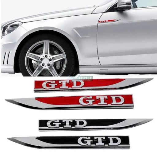 Volkswagen GTD 3D metal autó matrica, piros (2 db) szett