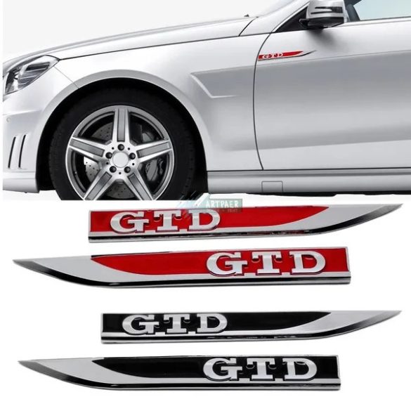 Volkswagen GTD 3D metal autó matrica, piros (2 db) szett