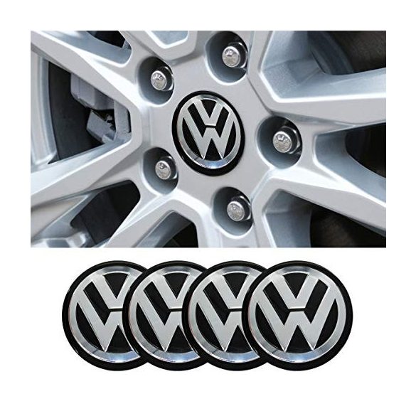 3D autó Volkswagen fekete-ezüst felniközép kupak matrica (4 db) 56 mm alumínium
