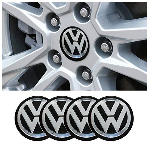 3D autó Volkswagen fekete-ezüst felniközép kupak matrica (4 db) 75 mm alumínium