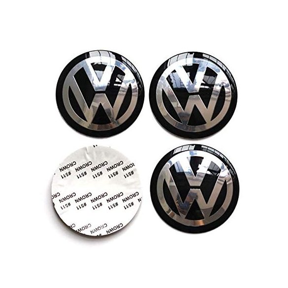 3D autó Volkswagen fekete-ezüst felniközép kupak matrica (4 db) 56 mm alumínium