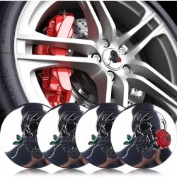   3D Rózsa koponyával ezüst felniközép kupak matrica (4 db) 56 mm, alumínium