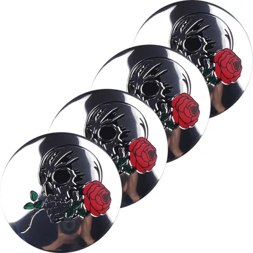 3D Rózsa koponyával ezüst felniközép kupak matrica (4 db) 56 mm, alumínium