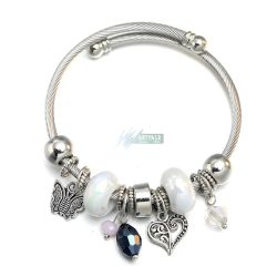   Pandrea stílusú nemesacél karkötő fehér porcelán és fémötvözet charm-ok