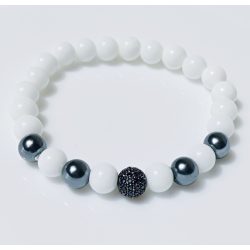   Ásvány karkötő tridacna - fekete cirkónium köves gömb és gun metal köztesek
