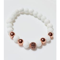   Ásvány karkötő tridacna - rózsaarany színű gömb - fekete cirkónium köves rózsaarany gömb és köztesek