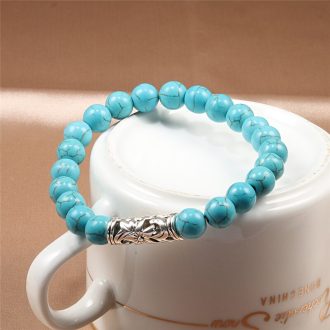   Ásvány karkötő kék türkiz, hosszúkás metál charm-mal