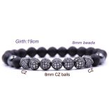 Ásvány karkötő matt fekete ónix - CZ mikro kristály, fekete disco gömb charm