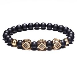   Ásvány karkötő matt fekete ónix - aranyszínű extravagáns sokszög CZ mikro kristályos charm