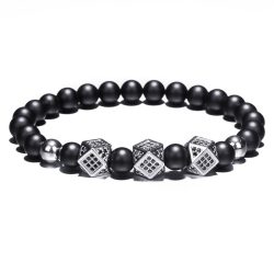   Ásvány karkötő matt fekete ónix - ezüstözött extravagáns forma CZ mikro kristályos charm