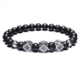   Ásvány karkötő matt fekete ónix - ezüstözött extravagáns forma CZ mikro kristályos charm