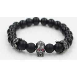  Ásvány karkötő matt fekete ónix - gun metal koponya és korona CZ mikro kristályos charm