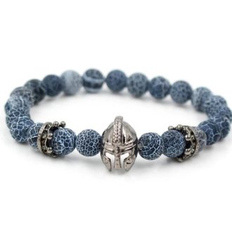   Ásvány karkötő roppantott achát - gun metal spartan sisak és koronák charm