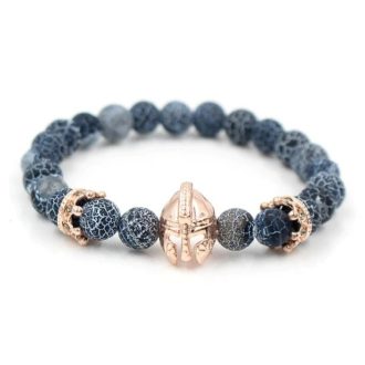   Ásvány karkötő roppantott achát - rózsaarany színű spartan sisak és koronák charm