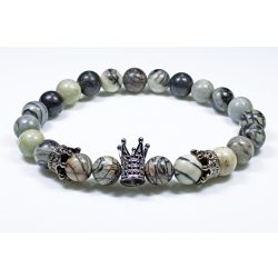 Ásvány karkötő web jáspis - gun metal koronák charm