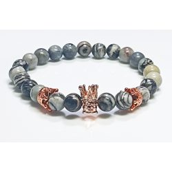   Ásvány karkötő web jáspis - rózsaaranyozott koronák charm