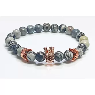   Ásvány karkötő web jáspis - rózsaaranyozott koronák charm