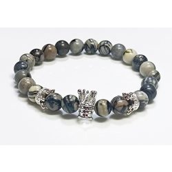  Ásvány karkötő web jáspis - ezüstözött koronák charm