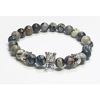   Ásvány karkötő web jáspis - ezüstözött koronák charm