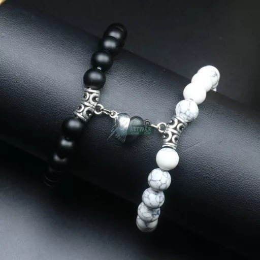 Páros ásvány karkötő mágneses szív - ónix - howlit