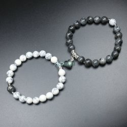   Páros ásvány karkötő mágneses szív - labradorit - howlit