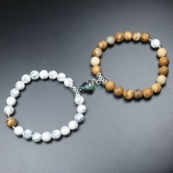   Páros ásvány karkötő mágneses szív - kép jáspis - howlit