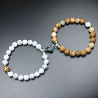   Páros ásvány karkötő mágneses szív - kép jáspis - howlit