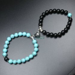   Páros ásvány karkötő mágneses szív - ónix - kék türkiz