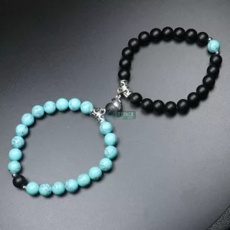   Páros ásvány karkötő mágneses szív - ónix - kék türkiz