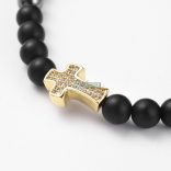 Hematit és matt fekete onix arany kereszt CZ mikro kristály charm ásvány karkötő 