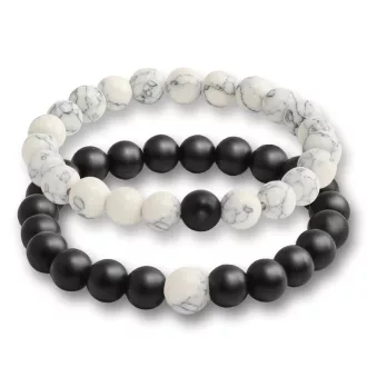   Páros ásvány karkötő matt fekete ónix és howlit, 2 db-os szett
