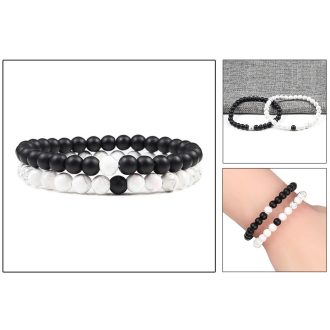  Páros ásvány karkötő matt fekete ónix és howlit 6mm-es, 2 db-os szett