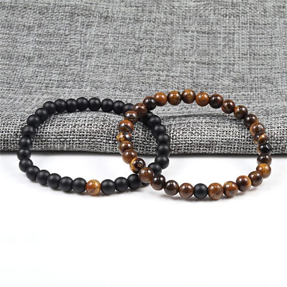 Páros ásvány karkötő fekete ónix és tigrisszem 6 mm, 2 db-os szett