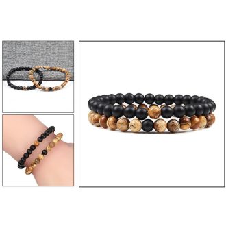   Páros ásvány karkötő fekete ónix és jáspis 6 mm, 2 db-os szett