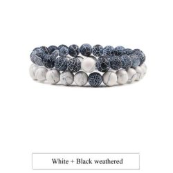   Páros ásvány karkötő sötét szürkés roppantott achát és howlit, 2 db-os szett